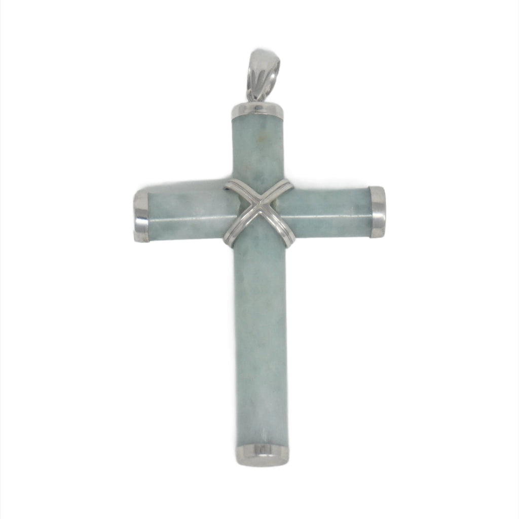 Sterling Silver Jade Cross Pendant (Large)