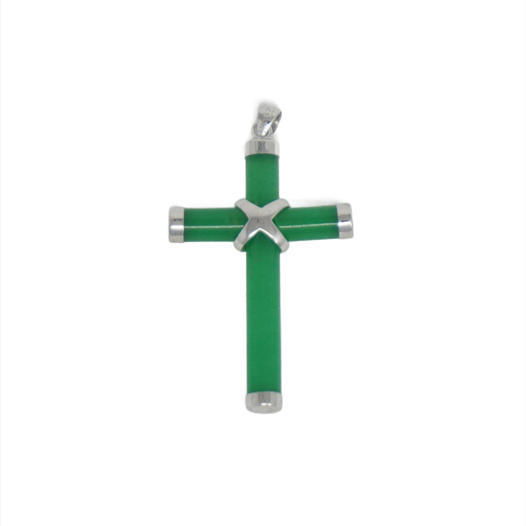 Sterling Silver Jade Cross Pendant (Medium)