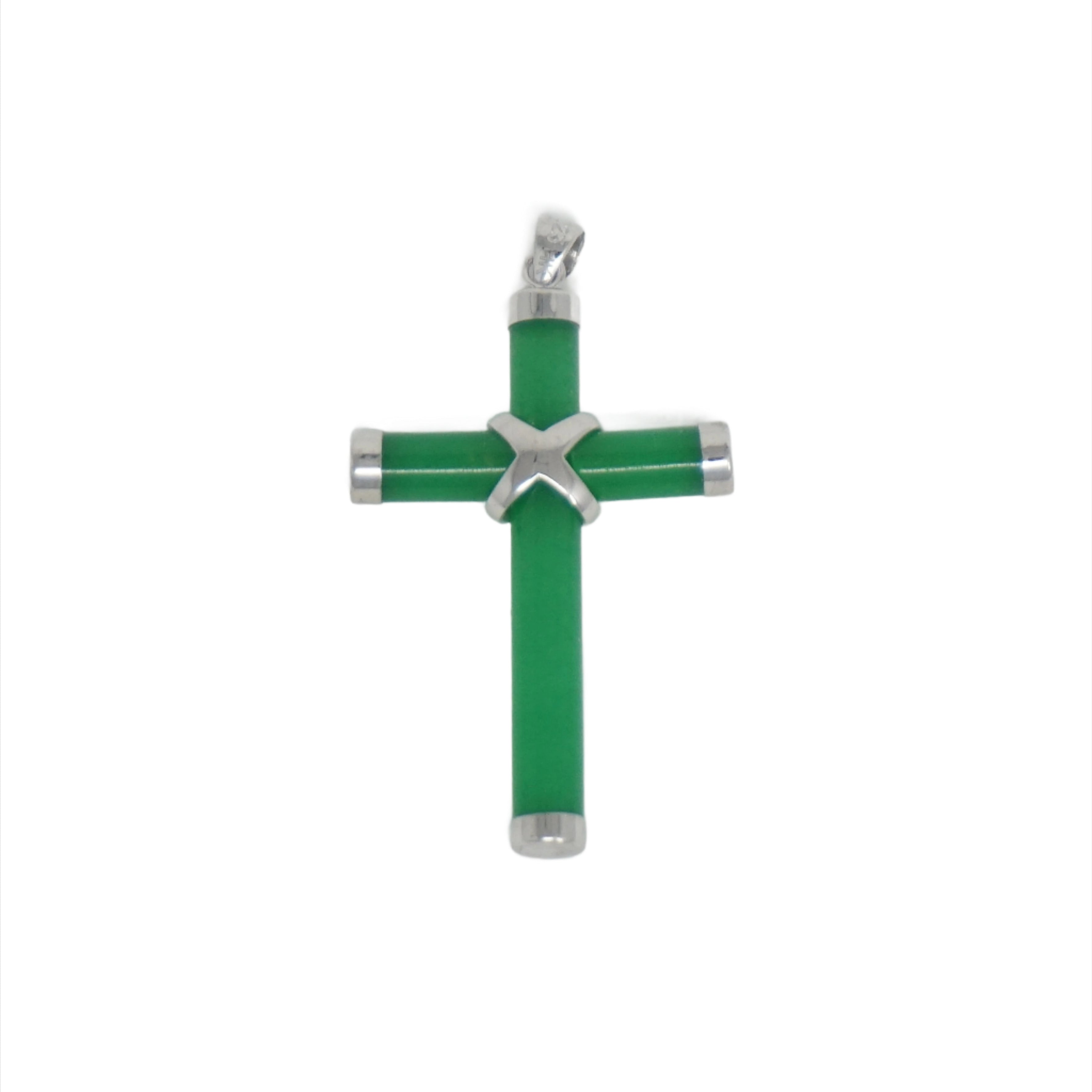 Sterling Silver Jade Cross Pendant (Medium)