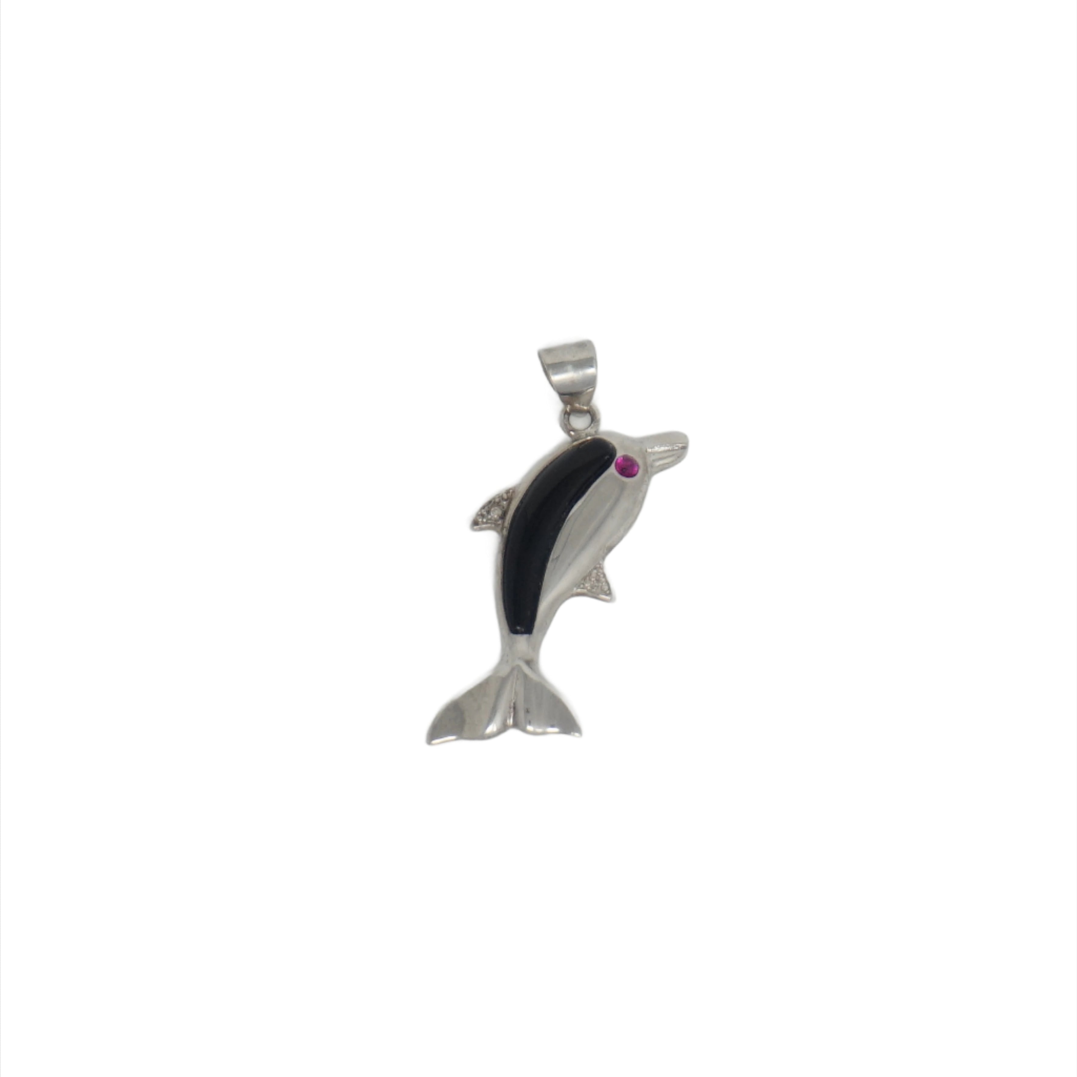 Sterling Silver Jade Flat Dolphin Pendant