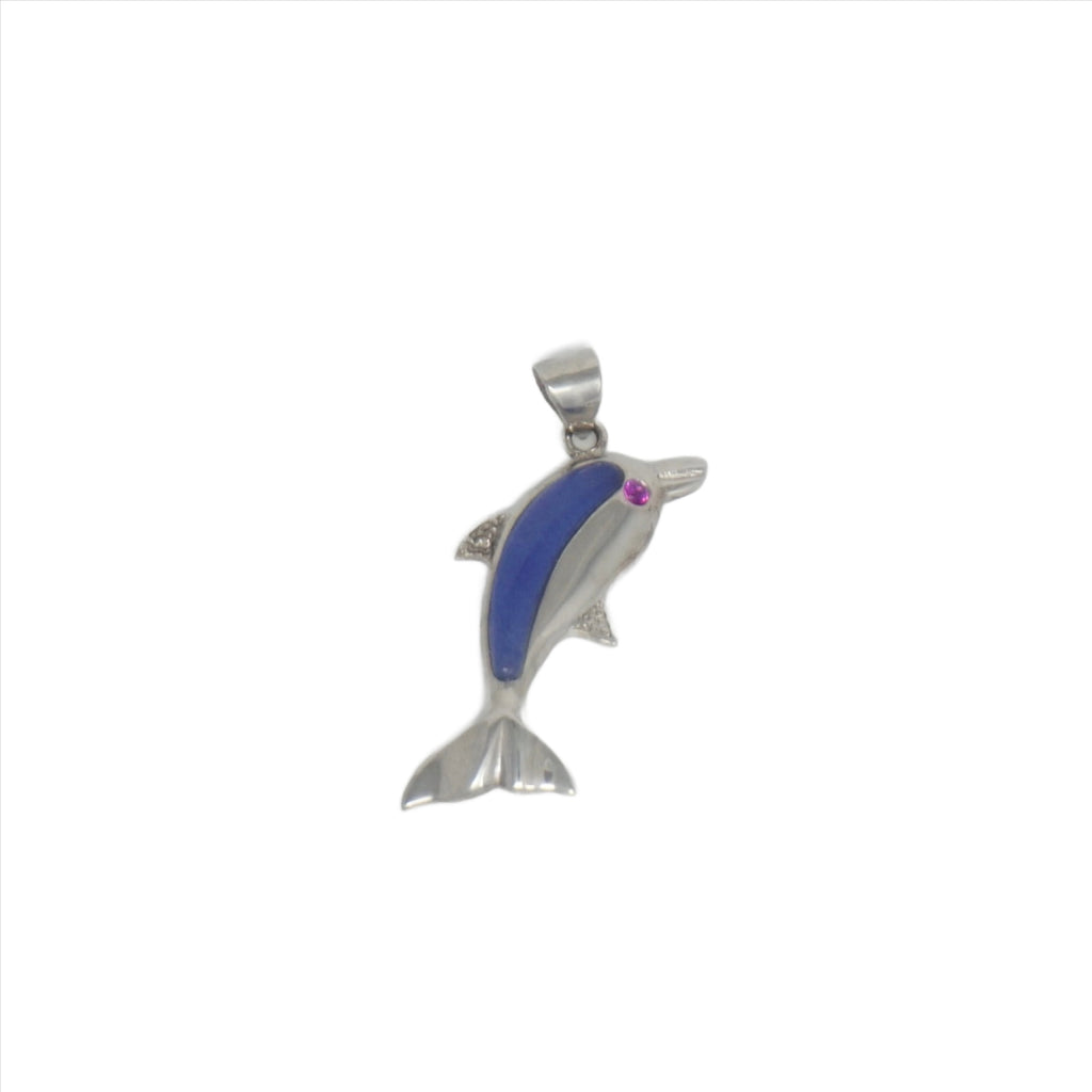 Sterling Silver Jade Flat Dolphin Pendant