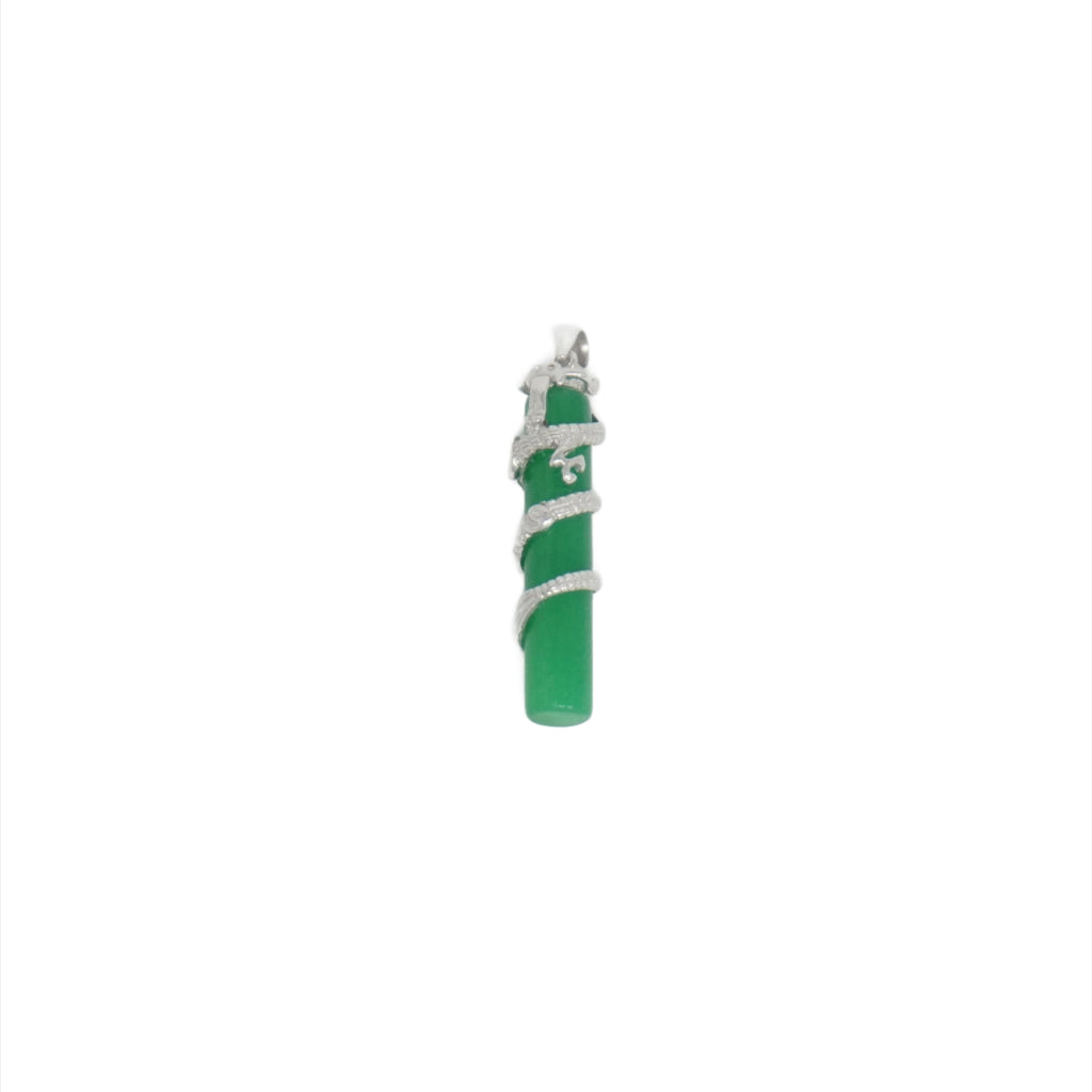 Sterling Silver Jade Dragon Stick Pendant