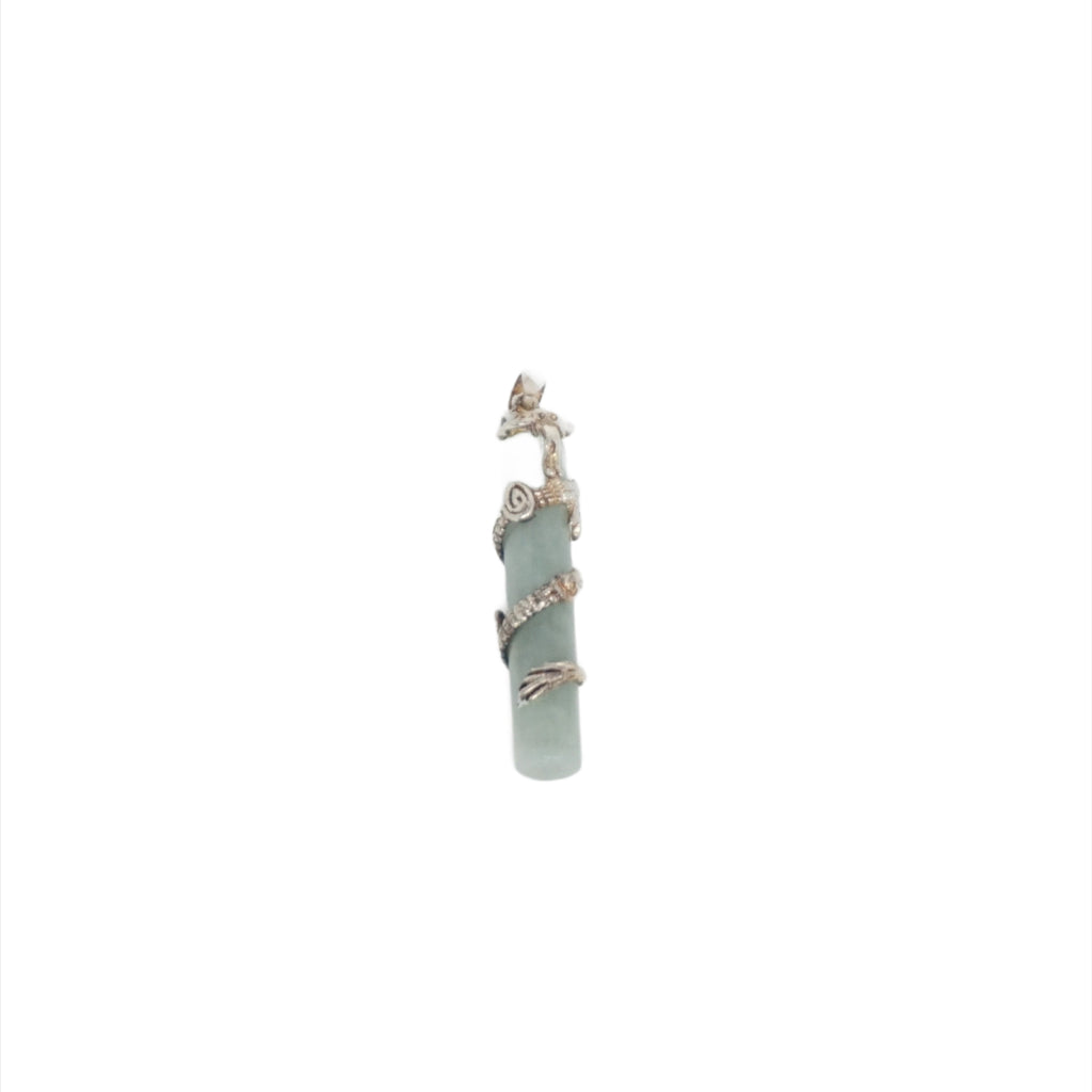 Sterling Silver Jade Dragon Stick Pendant