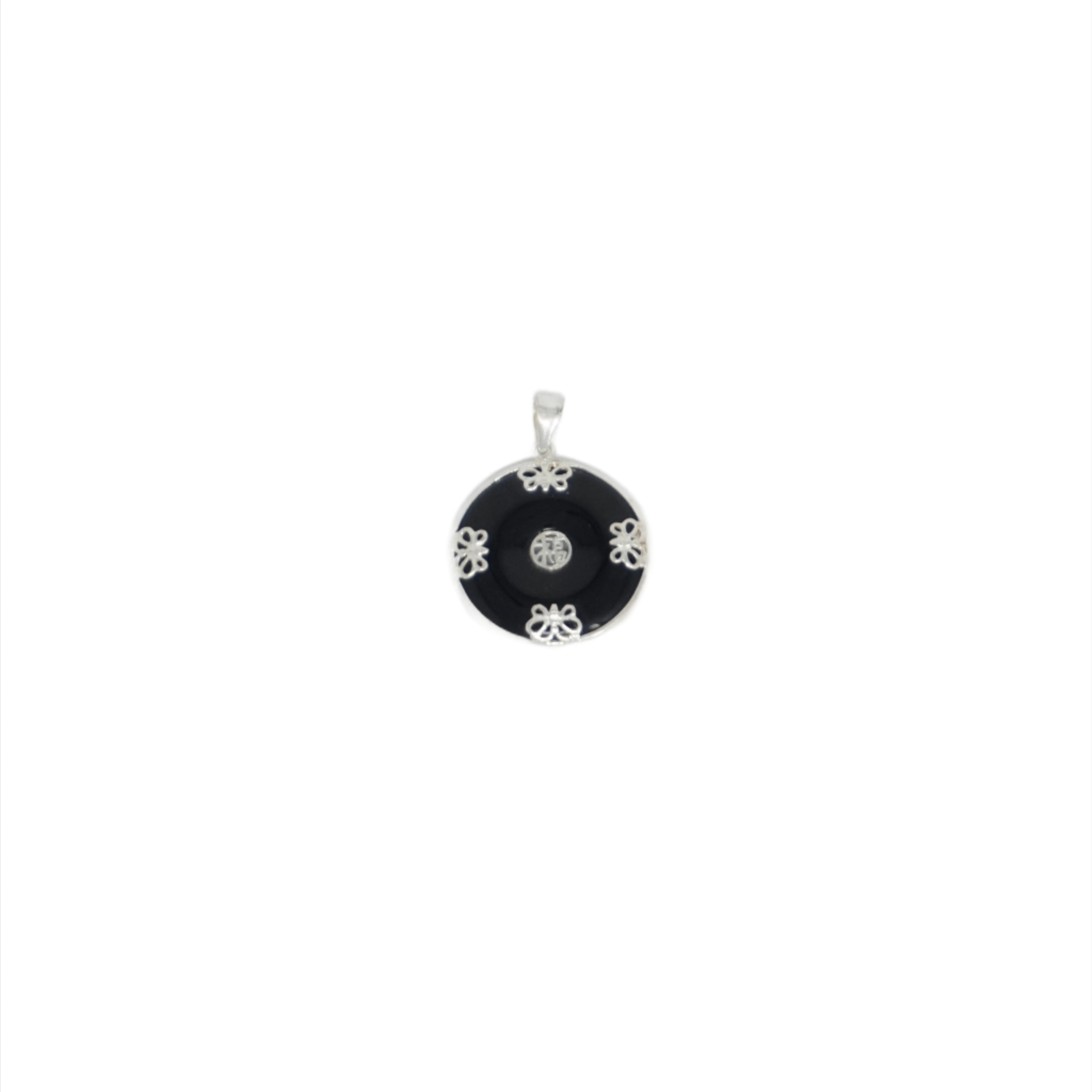 Sterling Silver Jade Good Luck Butterfly Bordered Pendant