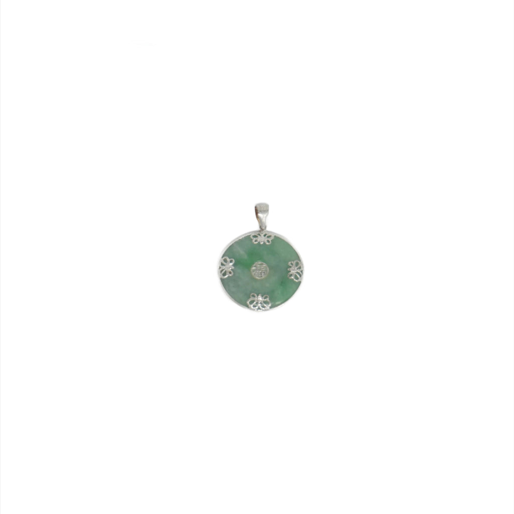 Sterling Silver Jade Good Luck Butterfly Bordered Pendant
