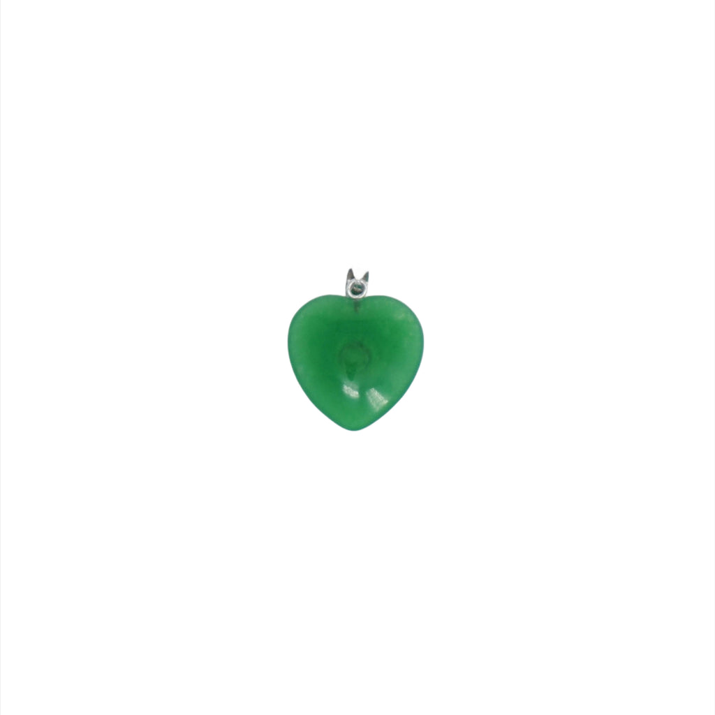 Sterling Silver Jade Heart-Shaped Pendant With Center Diamond