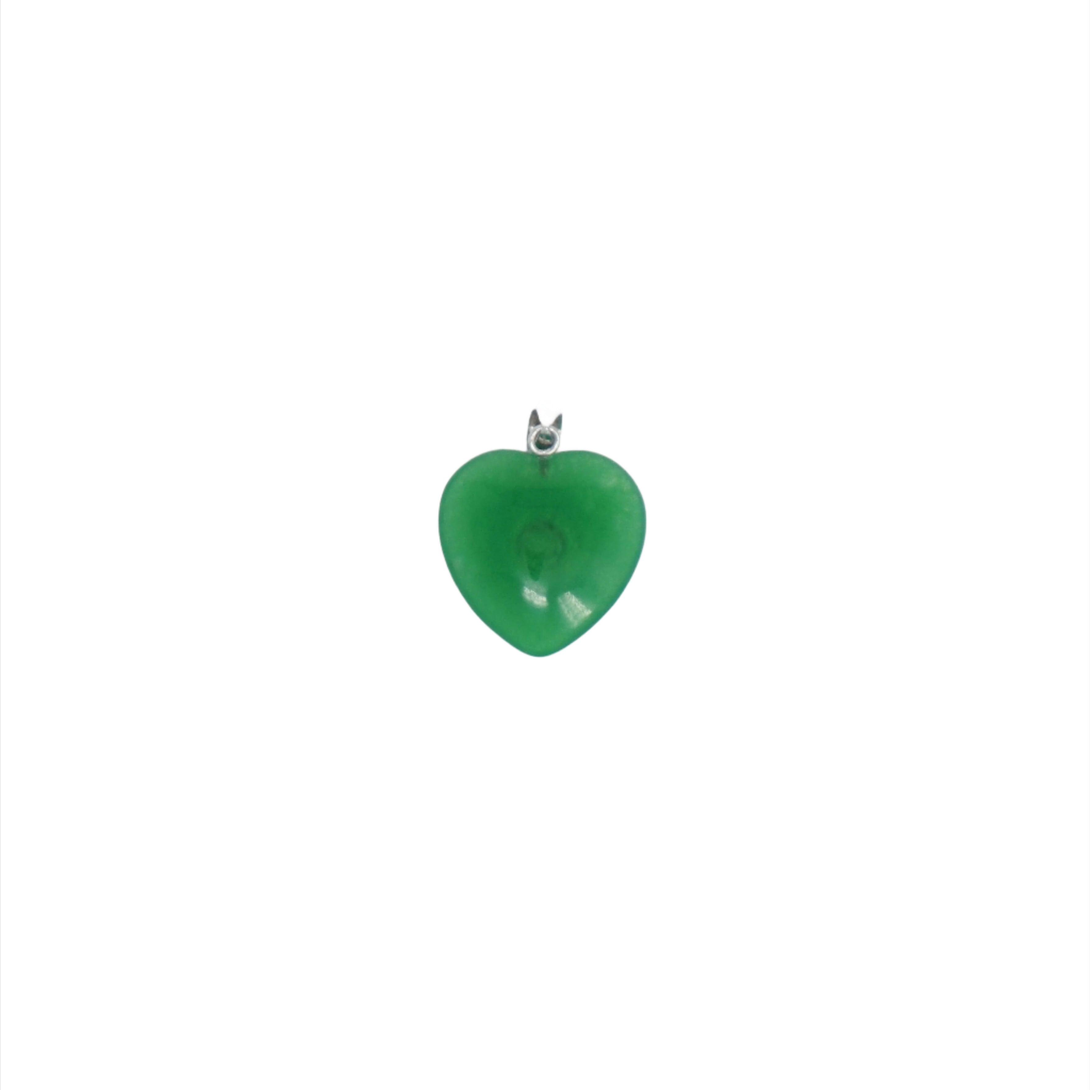 Sterling Silver Jade Heart-Shaped Pendant With Center Diamond