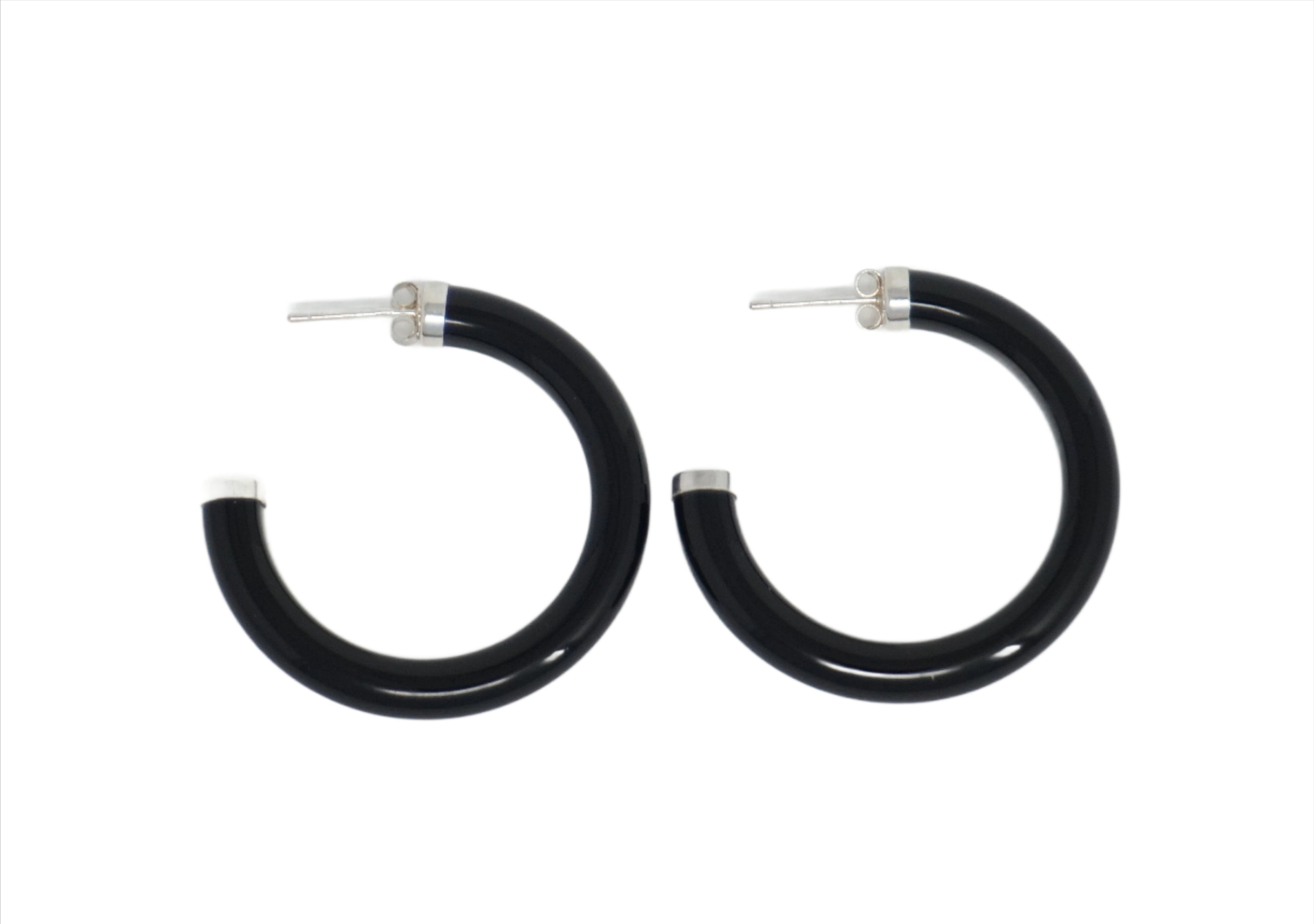 Sterling Silver Jade Half Hoop Earrings (35mm)