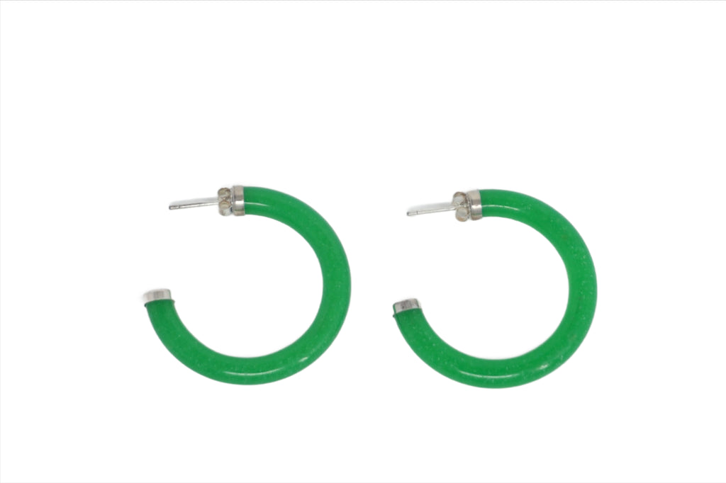 Sterling Silver Jade Half Hoop Earrings (35mm)