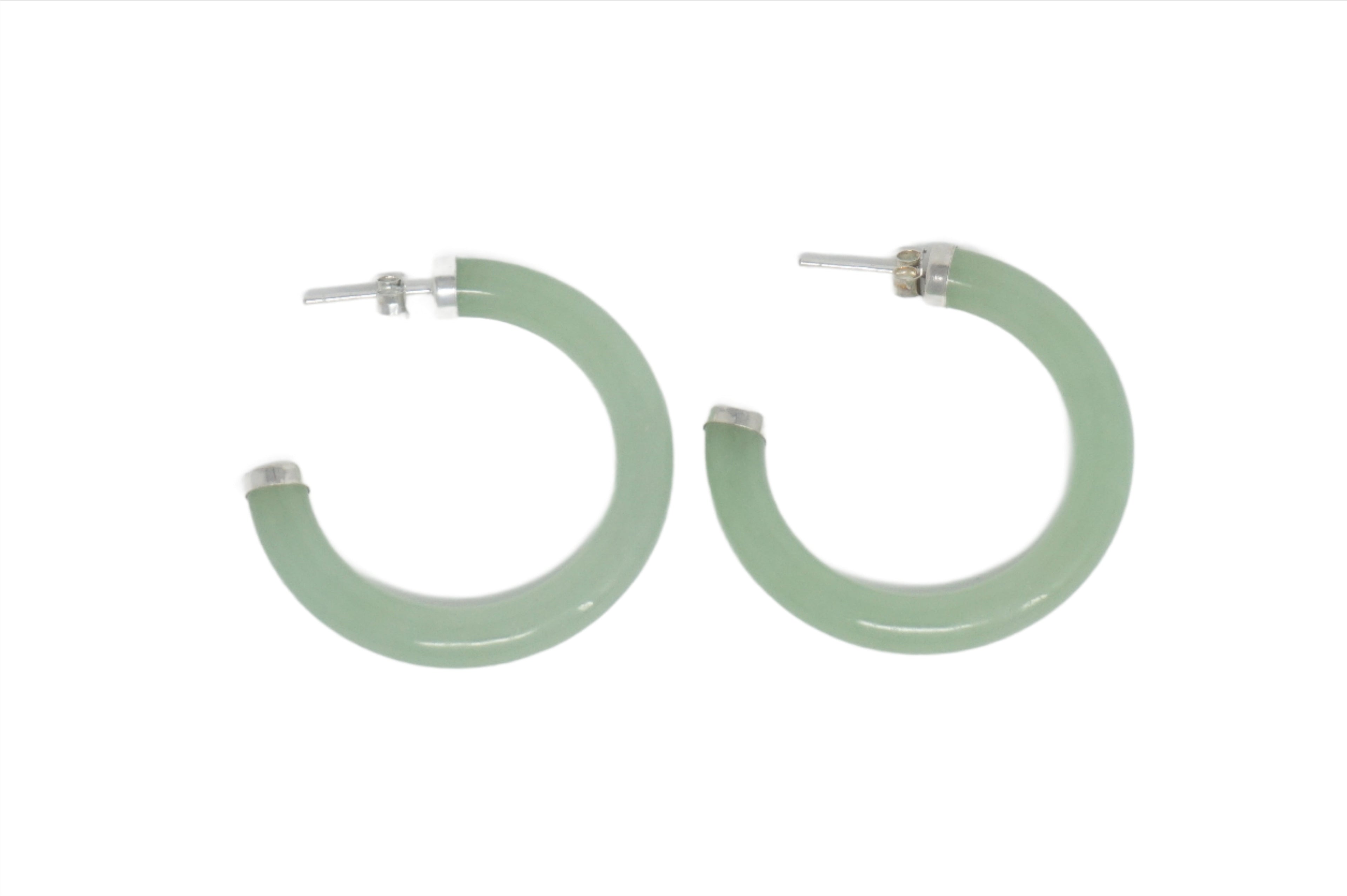 Sterling Silver Jade Half Hoop Earrings (35mm)
