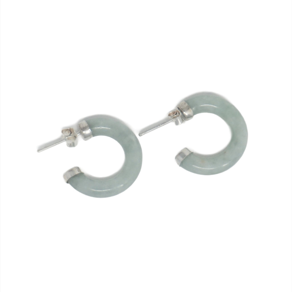 Sterling Silver Jade Half Hoop Earrings (18mm)