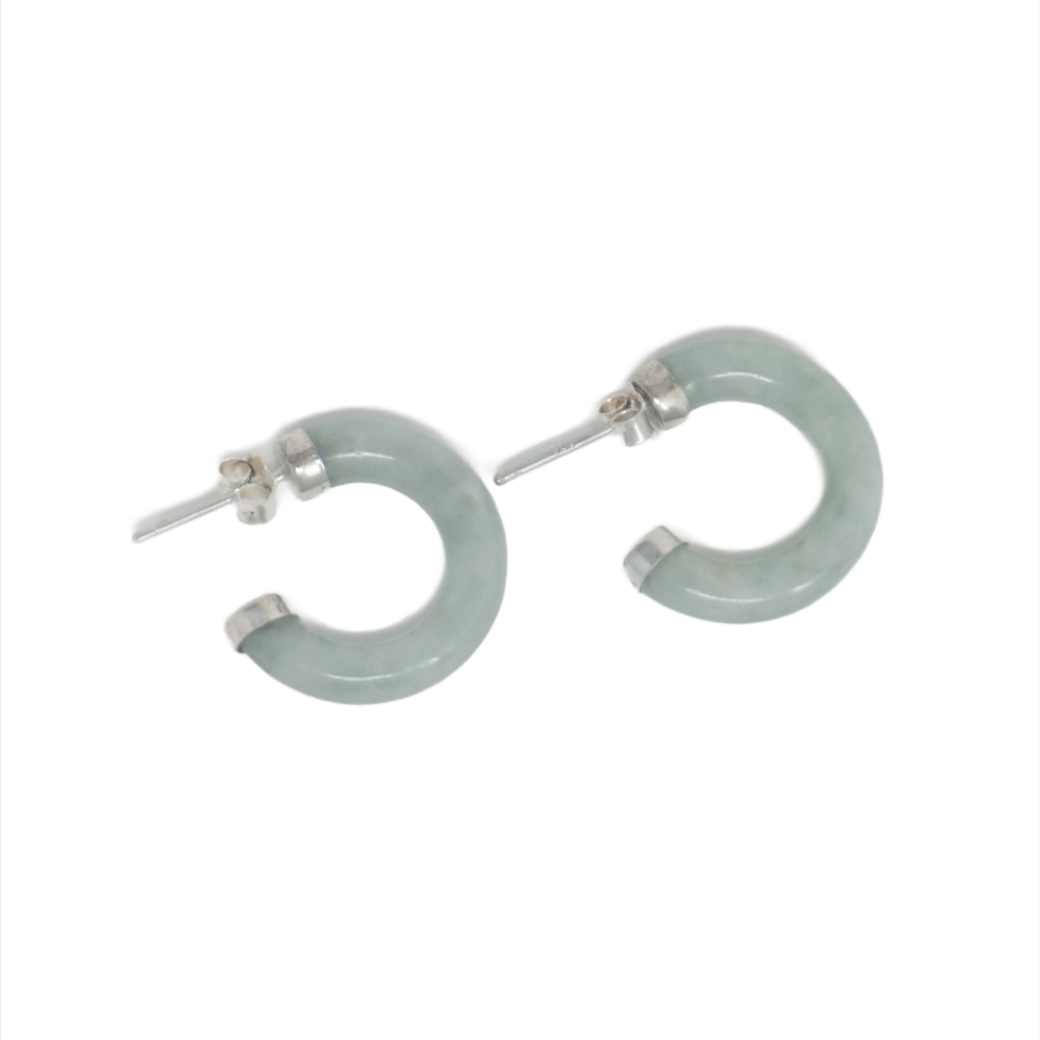 Sterling Silver Jade Half Hoop Earrings (18mm)