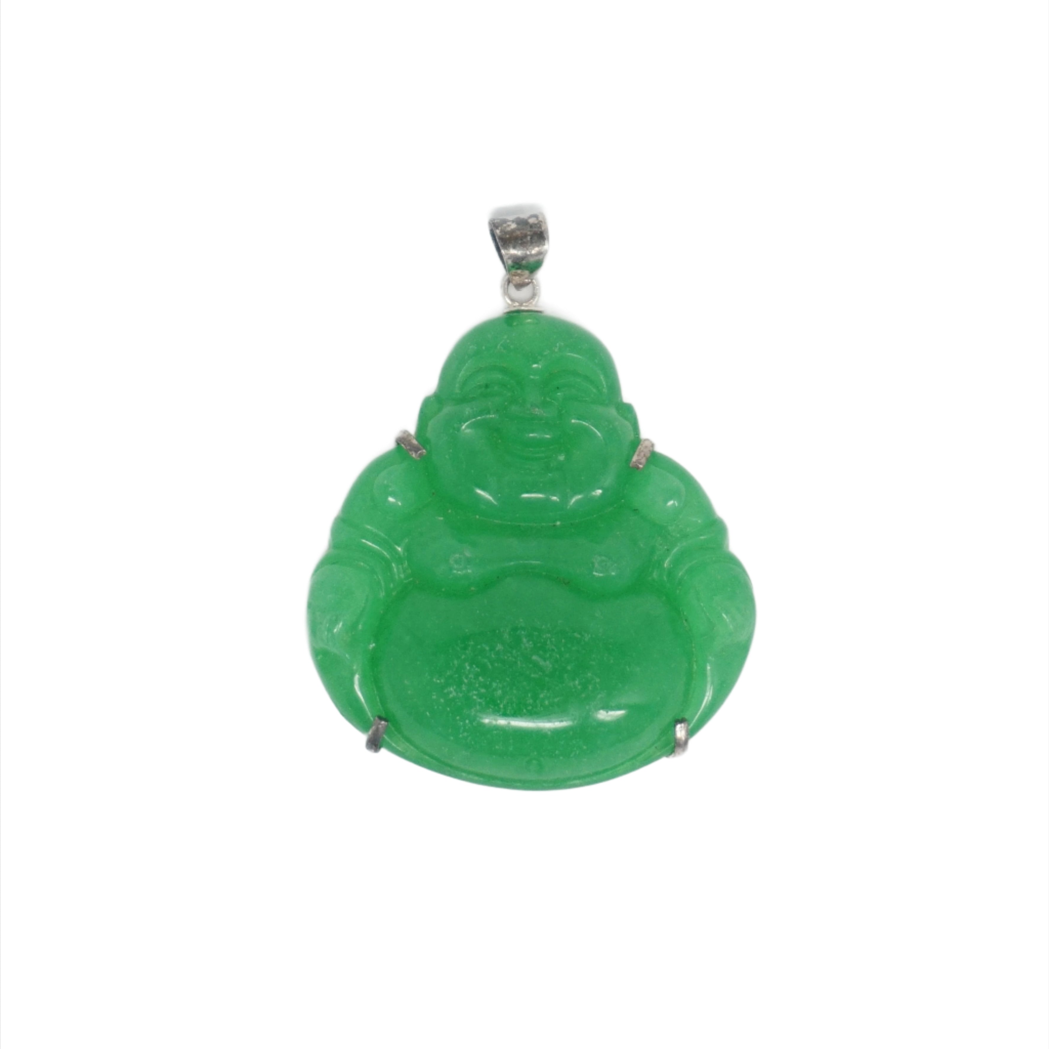 Sterling Silver Large Jade Buddha Pendant (With Prongs)