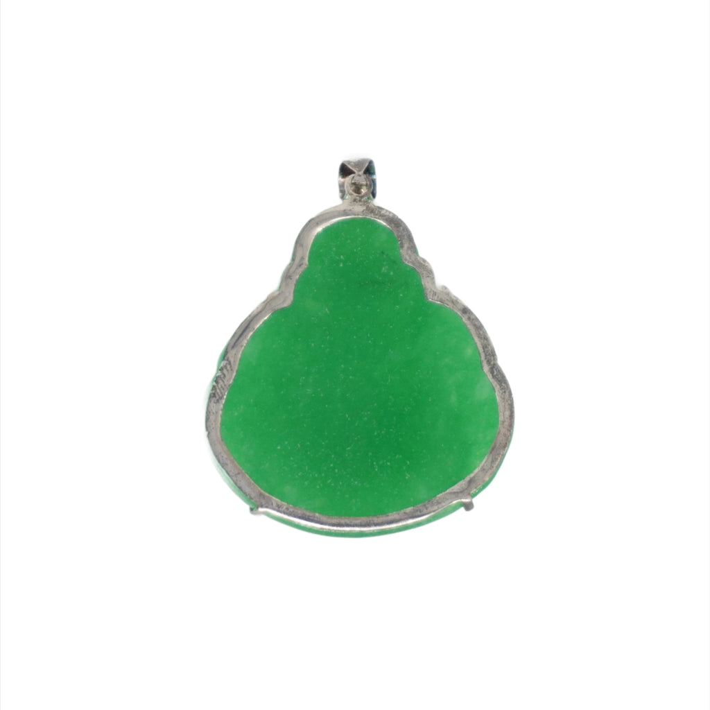 Sterling Silver Large Jade Buddha Pendant (With Prongs)