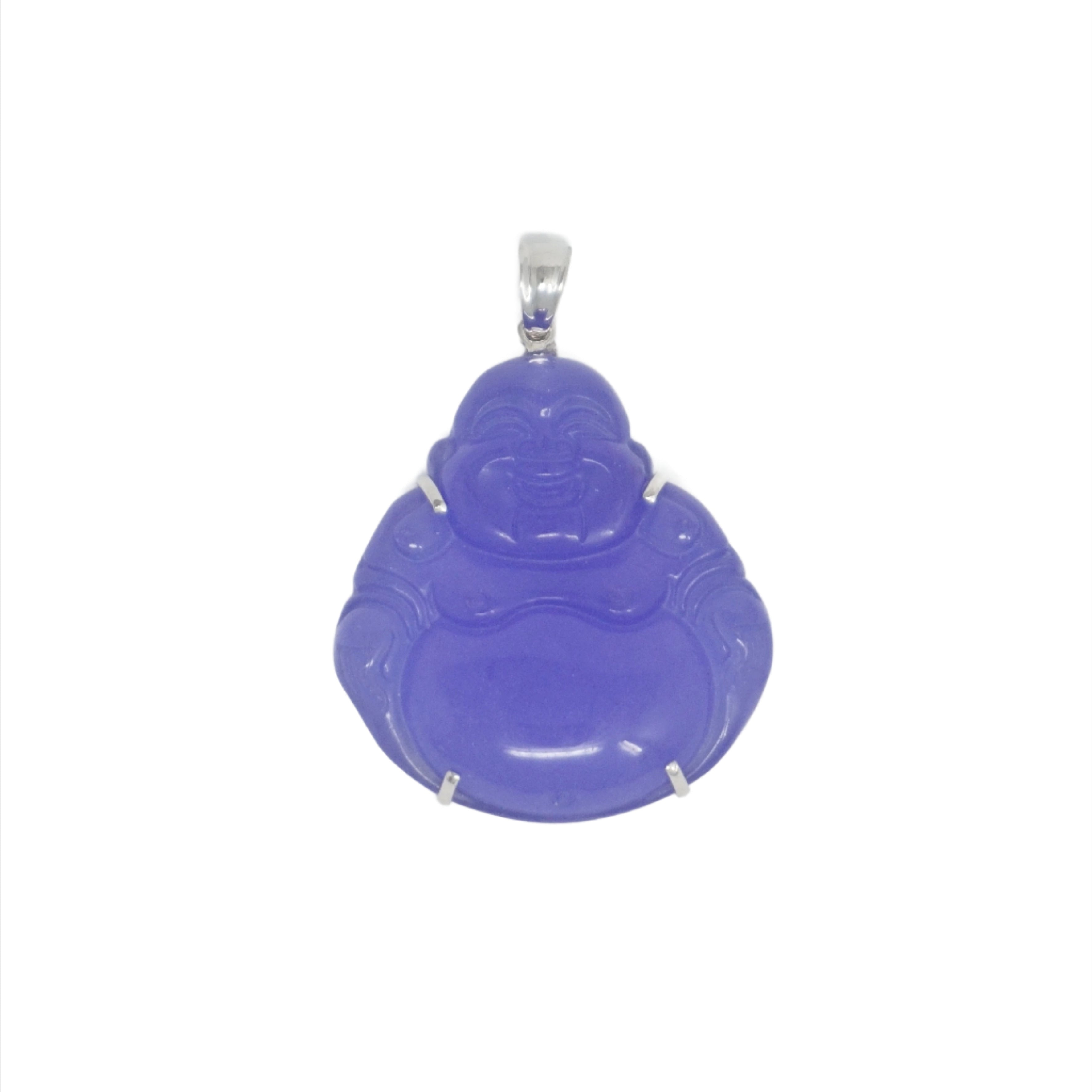 Sterling Silver Large Jade Buddha Pendant (With Prongs)