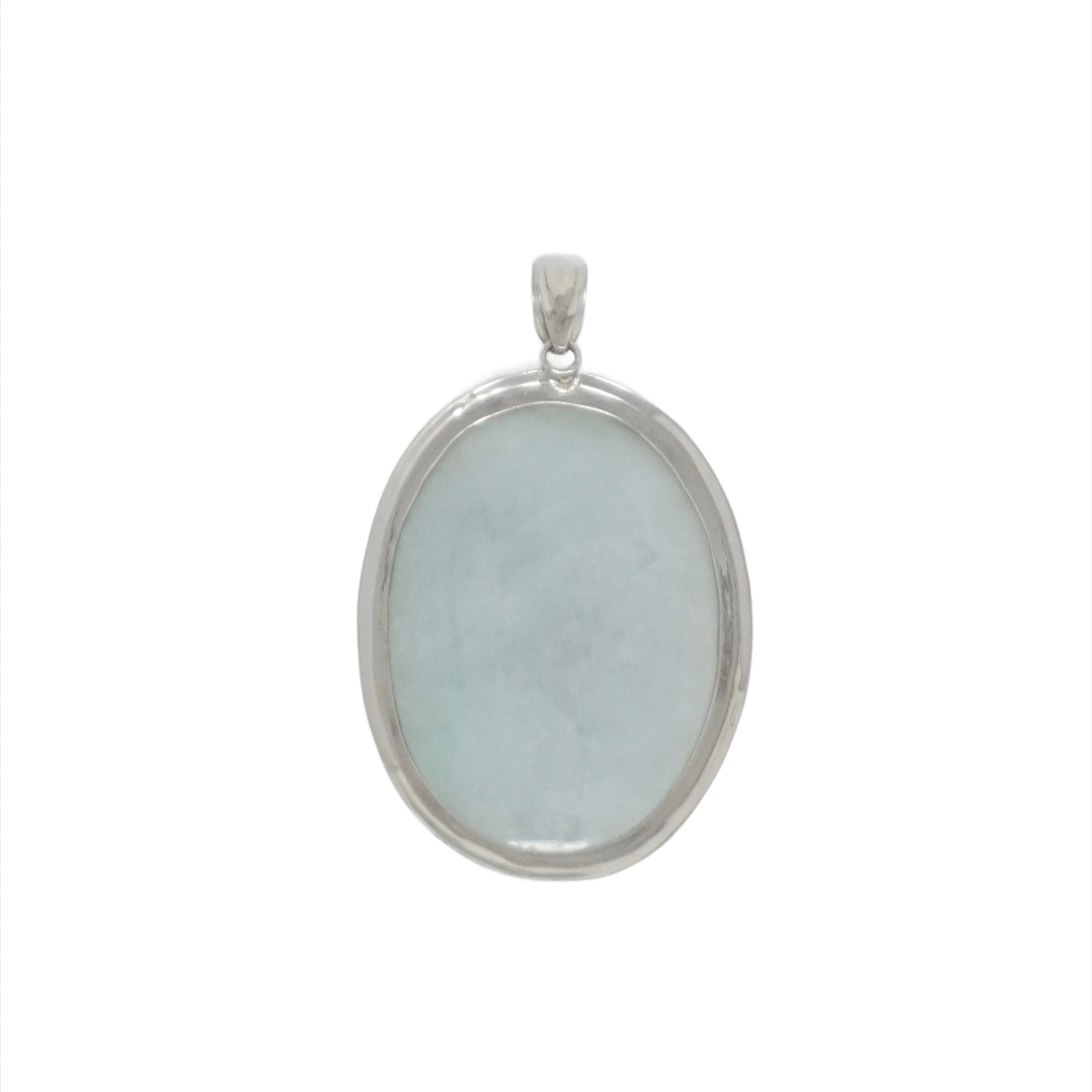 Sterling Silver Large Jade Oval Pendant