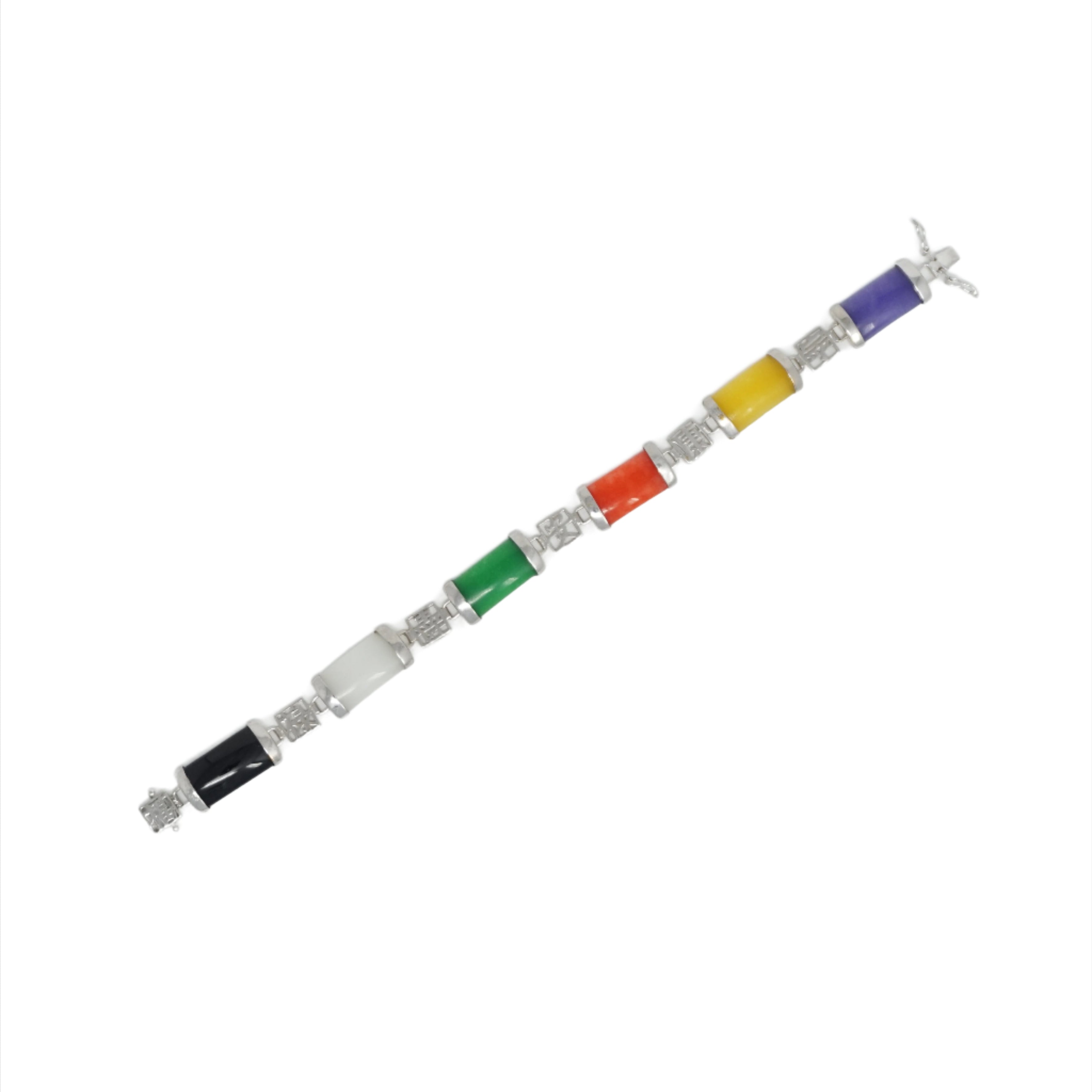 Sterling Silver Jade Good Luck Bracelet (6 Segments)