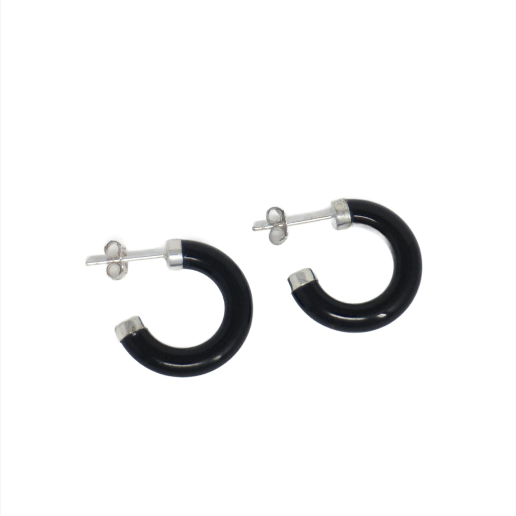 Sterling Silver Jade Half Hoop Earrings (18mm)