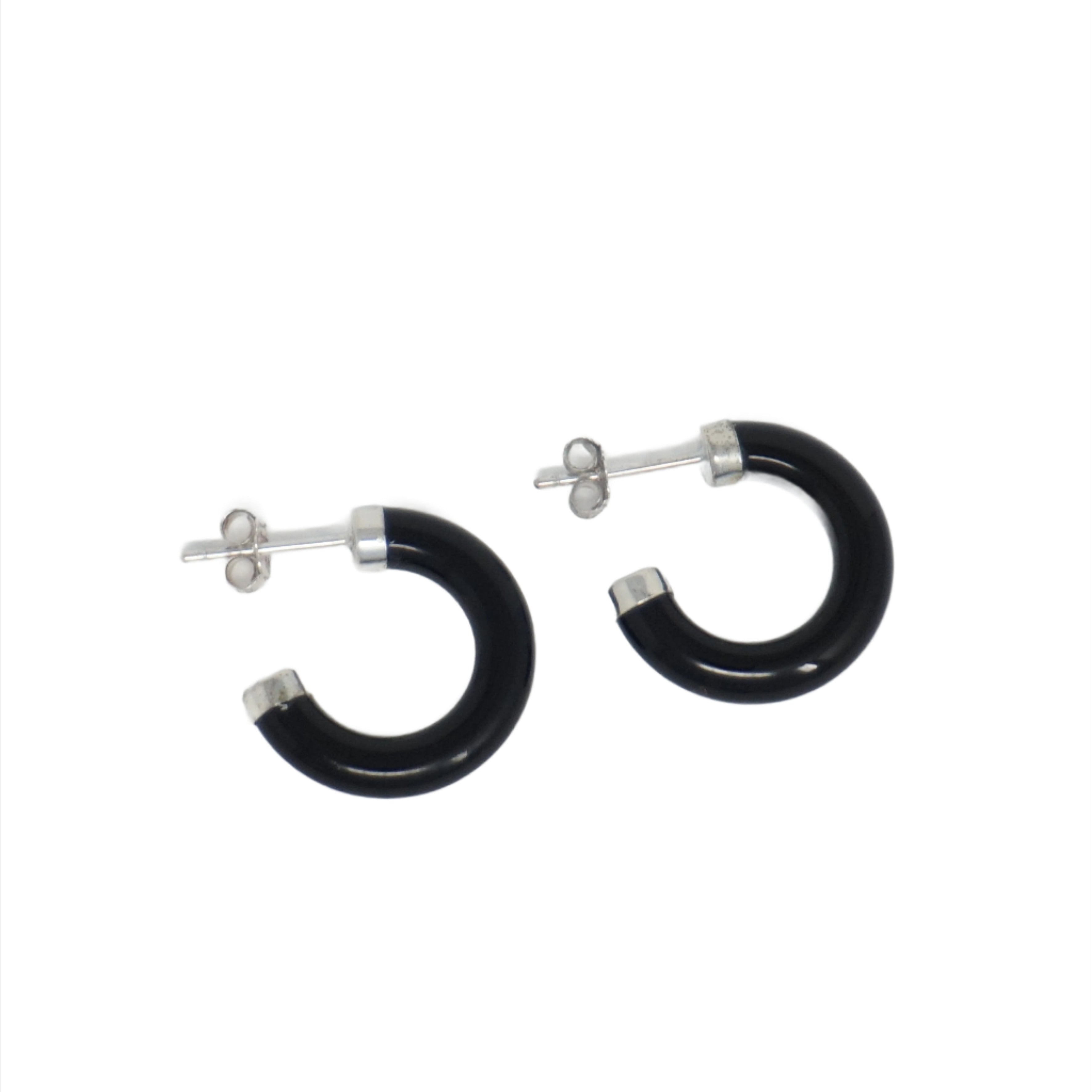 Sterling Silver Jade Half Hoop Earrings (18mm)