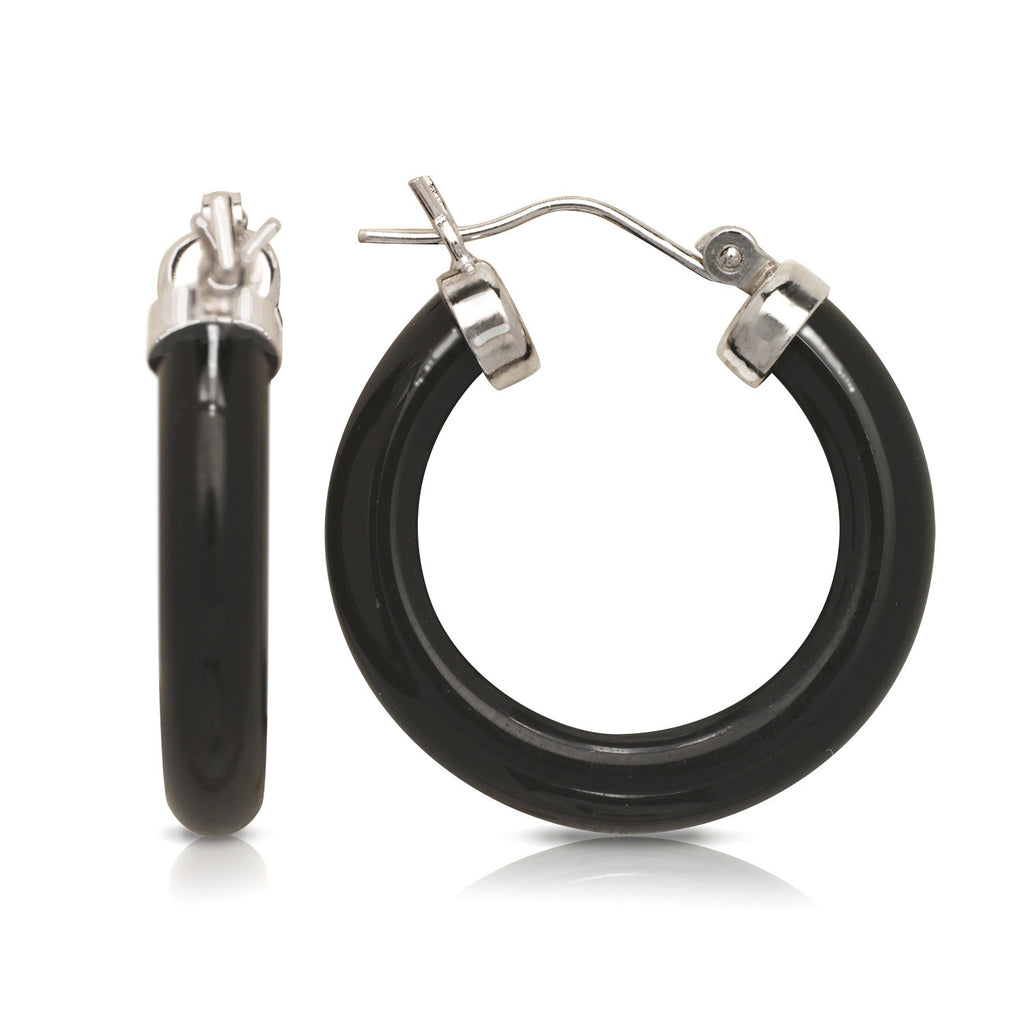 Sterling Silver Jade Hoop Earrings (25mm)