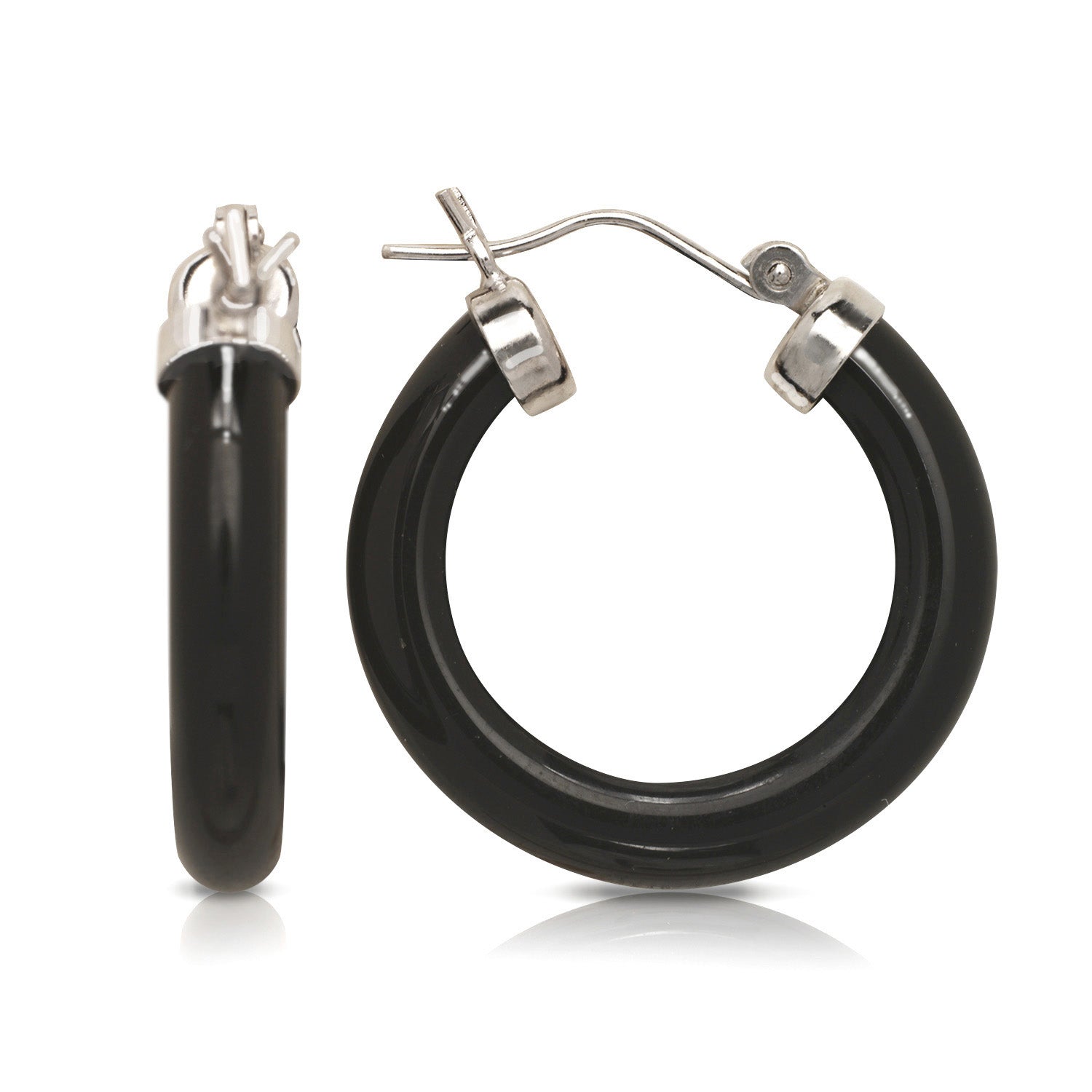 Sterling Silver Jade Hoop Earrings (25mm)