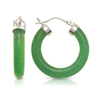 Sterling Silver Jade Hoop Earrings (25mm)