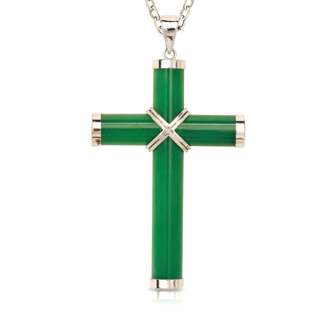 Sterling Silver Jade Cross Pendant (Large)