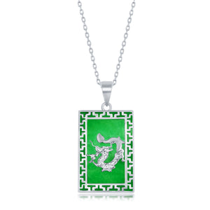 Sterling Silver Rectangular Dragon Pendant