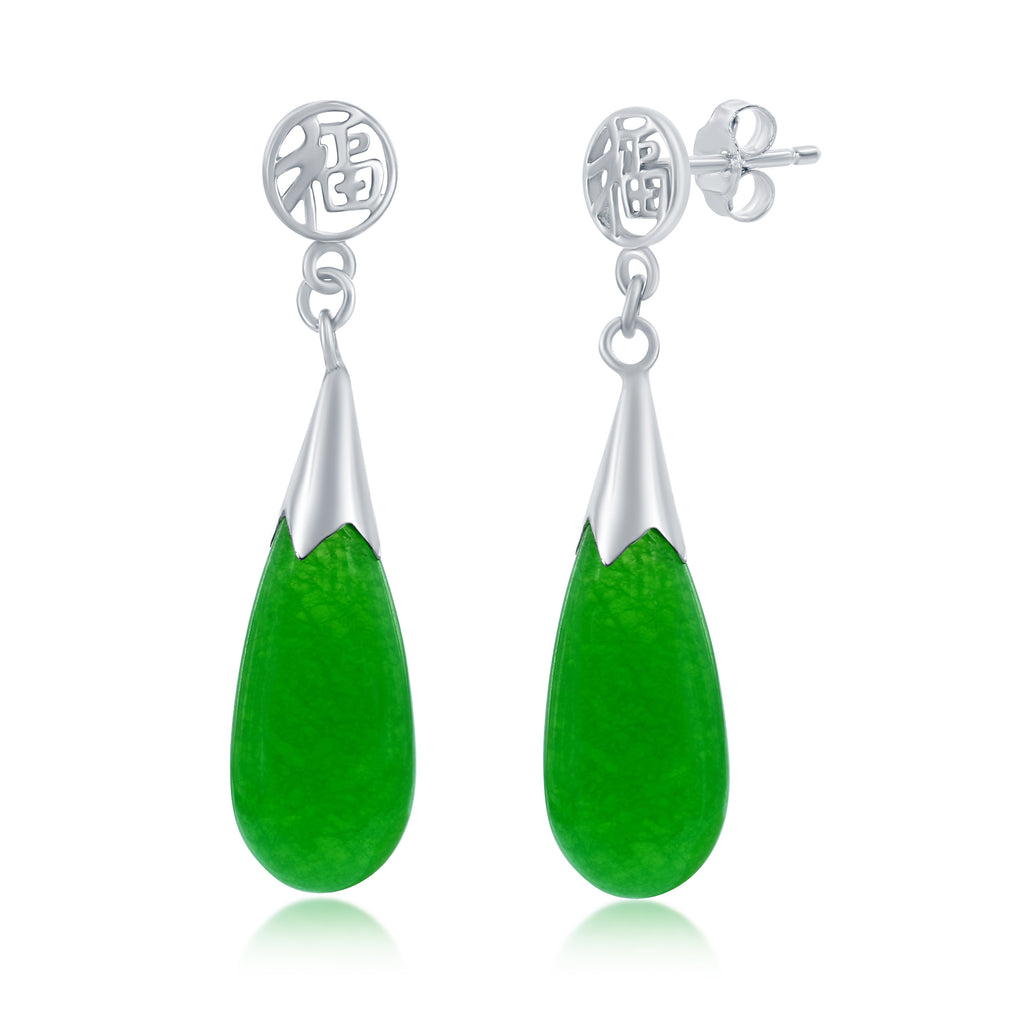 Sterling Silver Jade Teardrop Earrings