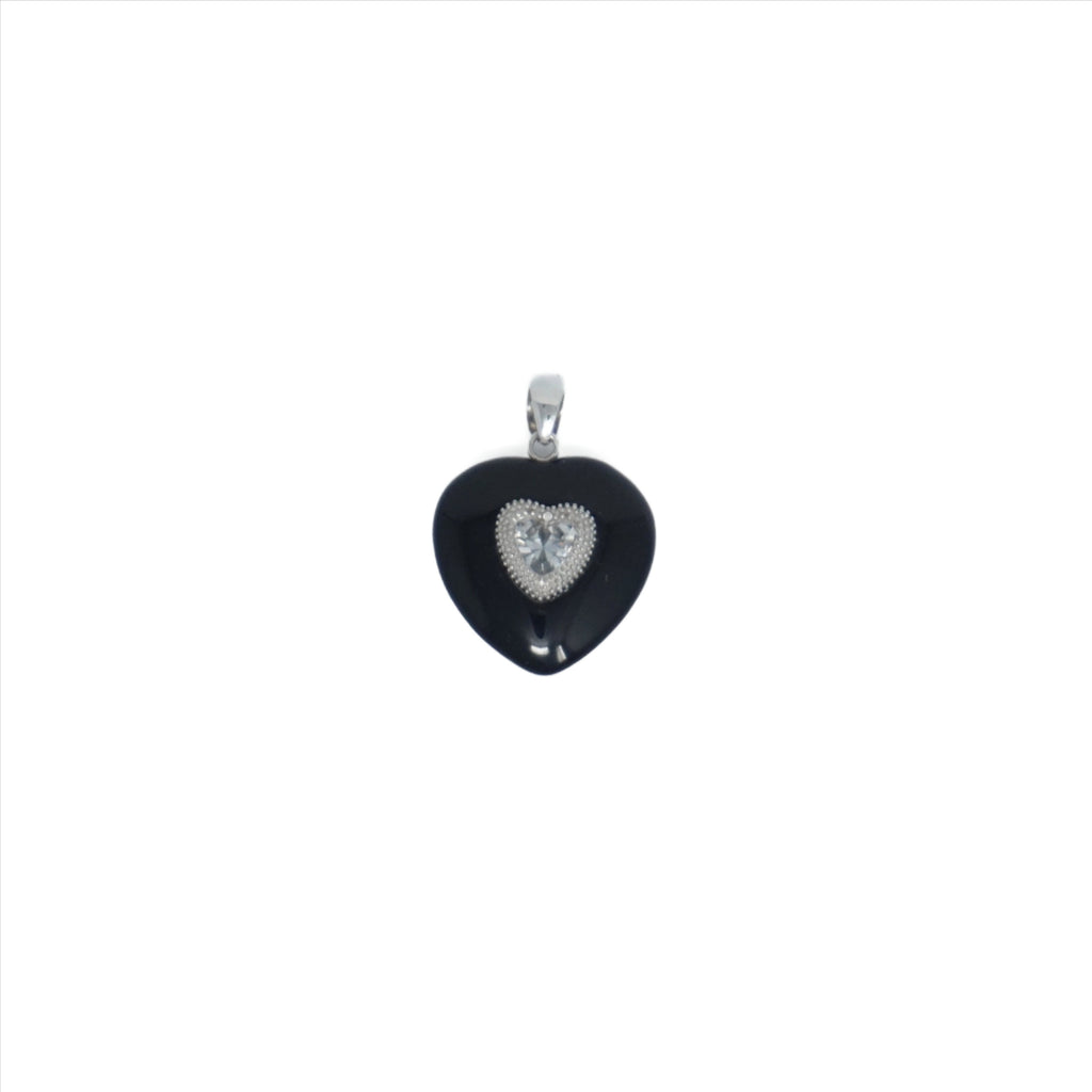 Sterling Silver Jade Heart-Shaped Pendant With Center Diamond