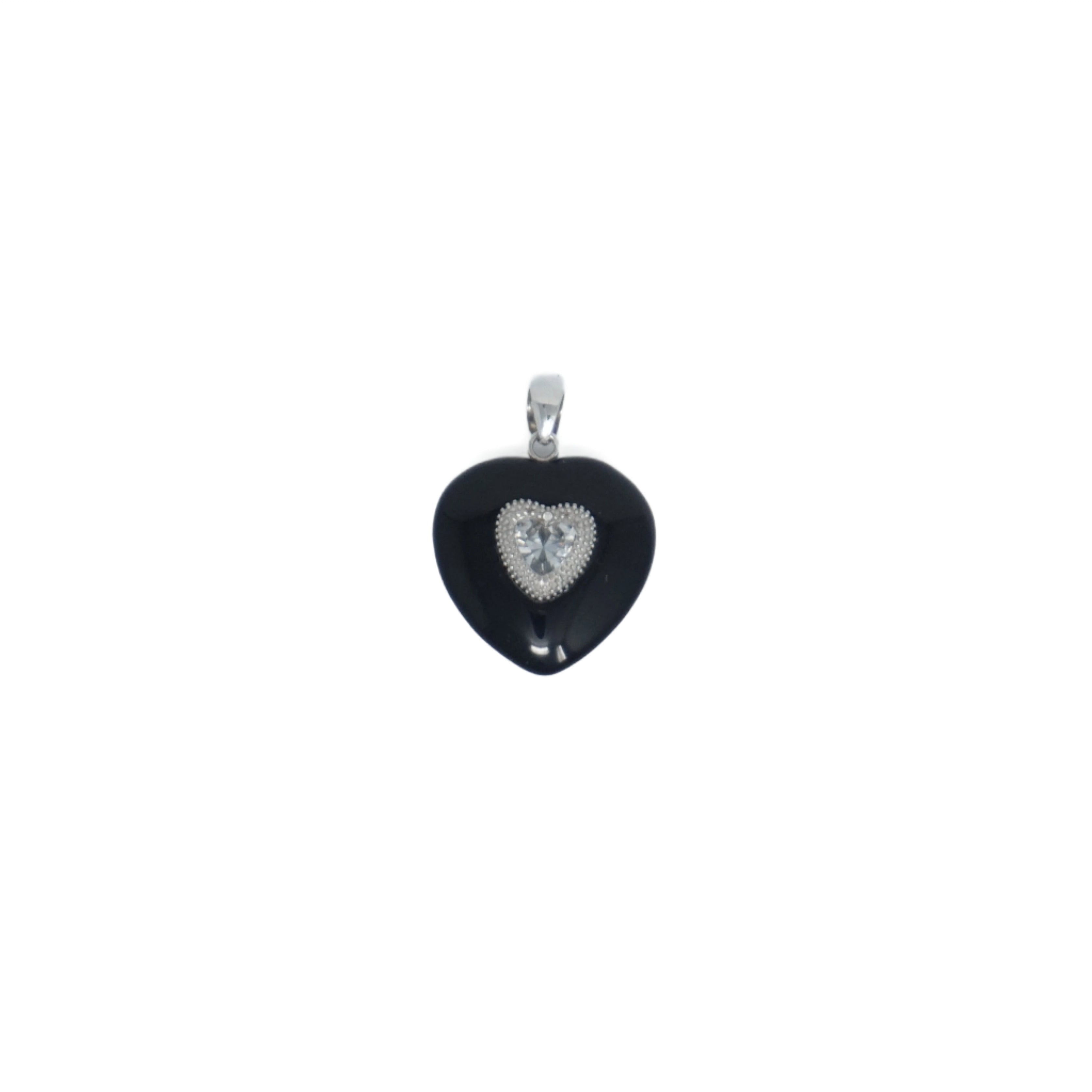 Sterling Silver Jade Heart-Shaped Pendant With Center Diamond