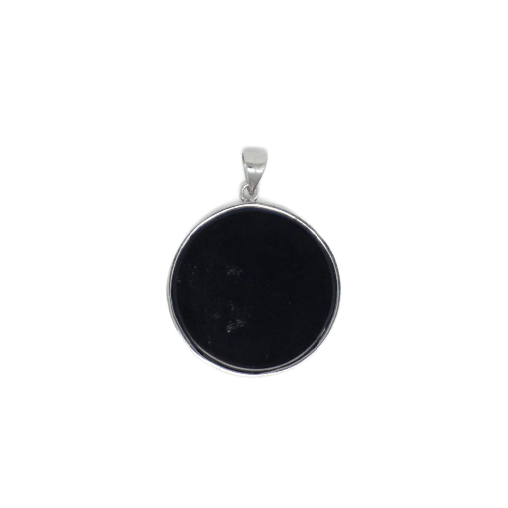Sterling Silver Round Jade Dragon Greek Key Pendant