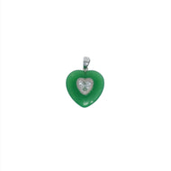 Sterling Silver Jade Heart-Shaped Pendant With Center Diamond