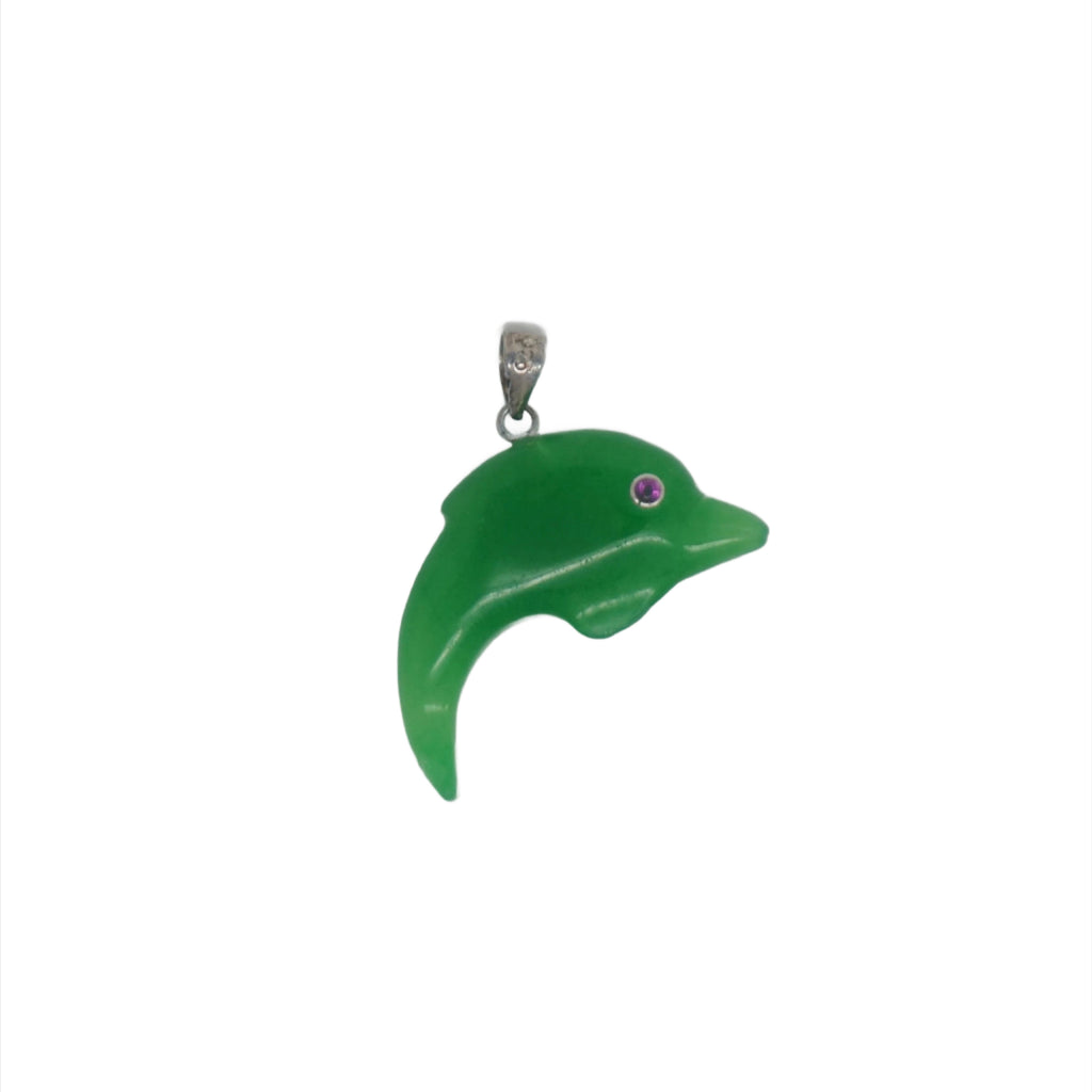 Sterling Silver Plain Jade Dolphin Pendant