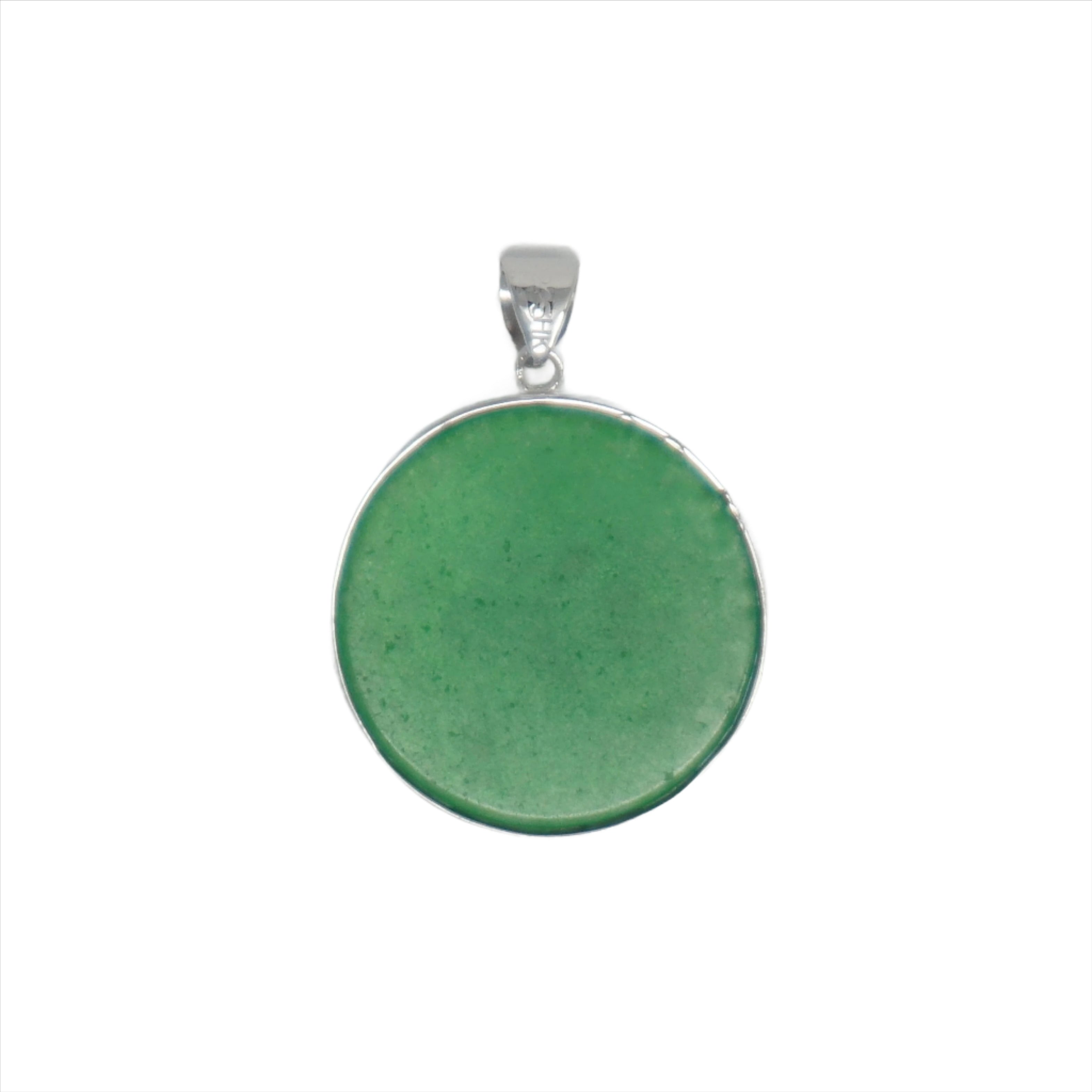 Sterling Silver Round Jade Dragon Greek Key Pendant