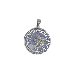 Sterling Silver Round Dragon Greek Key Pendant