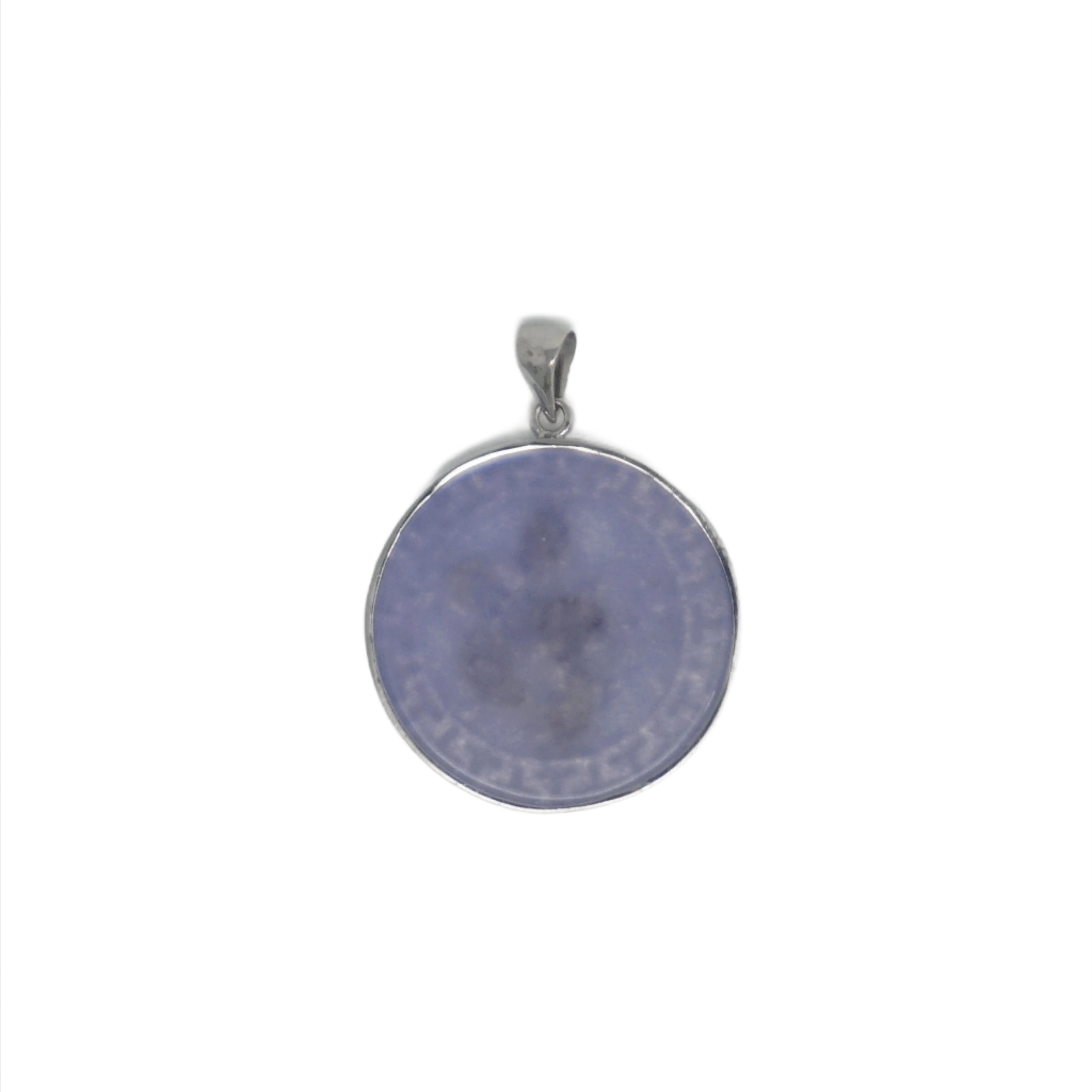 Sterling Silver Round Jade Dragon Greek Key Pendant