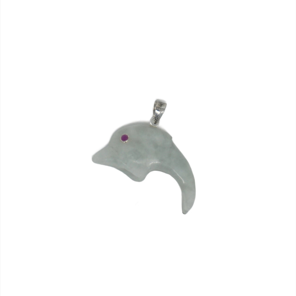 Sterling Silver Plain Jade Dolphin Pendant