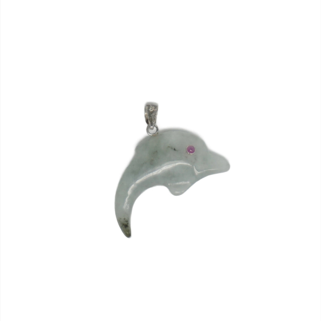 Sterling Silver Plain Jade Dolphin Pendant